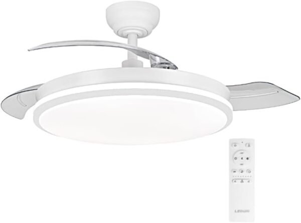Ventilador de Techo con Luz LED y Mando a Distancia, 3 Aspas Retractiles