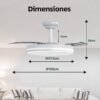 Ventilador de Techo con Luz LED y Mando a Distancia, 3 Aspas Retractiles