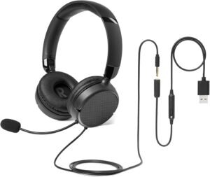 Amazon Basics Auriculares con Cable y Microfono Ajustable - Negro