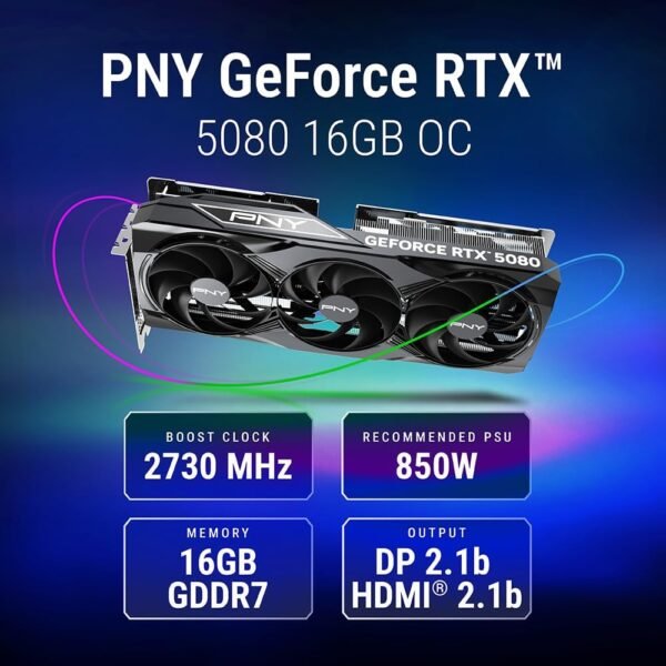 PNY GeForce RTX 5080 16GB OC Triple Fan - Tarjeta Grafica DLSS 4