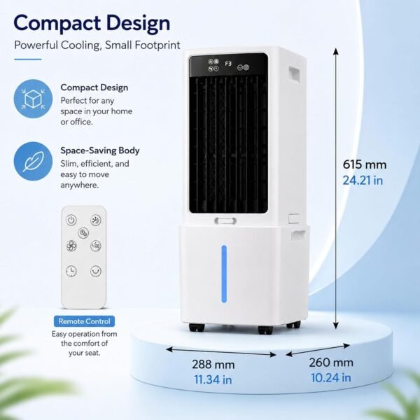 Climatizador Evaporativo Portatil 12L, Silencioso, 3 Velocidades