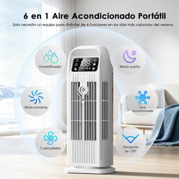 Aire Acondicionado Portatil sin Tubo 6 en 1, 1200ml, 36W Bajo Consumo
