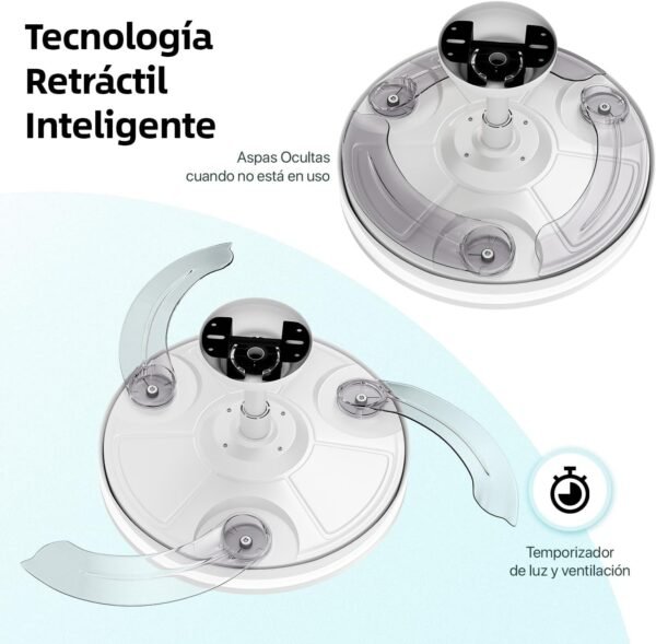 Ventilador de Techo con Luz LED y Mando a Distancia, 3 Aspas Retractiles