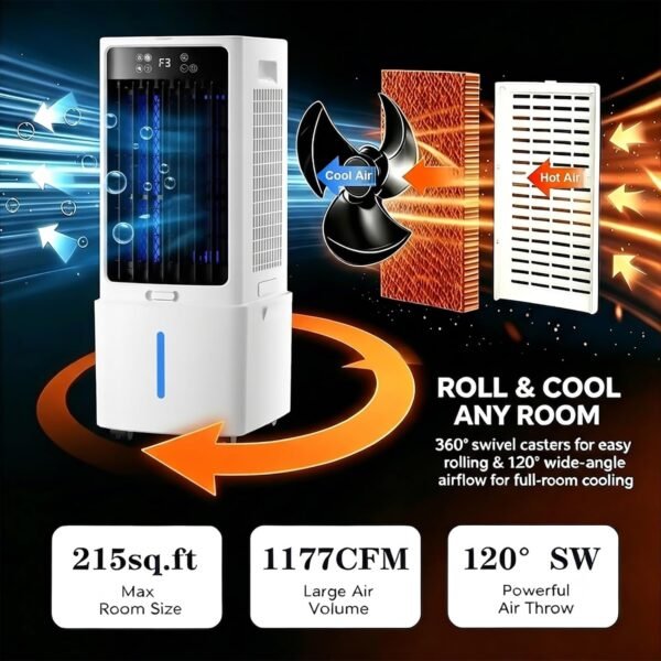 Climatizador Evaporativo Portatil 3 en 1, 12L con Mando y Ruedas