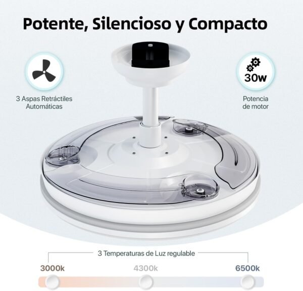 Ventilador de Techo con Luz LED y Mando a Distancia, 3 Aspas Retractiles