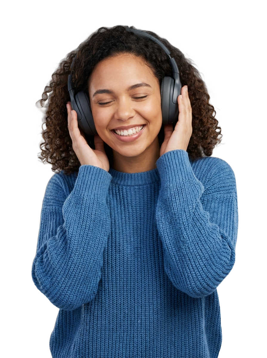 Persona disfrutando de música con auriculares Novora